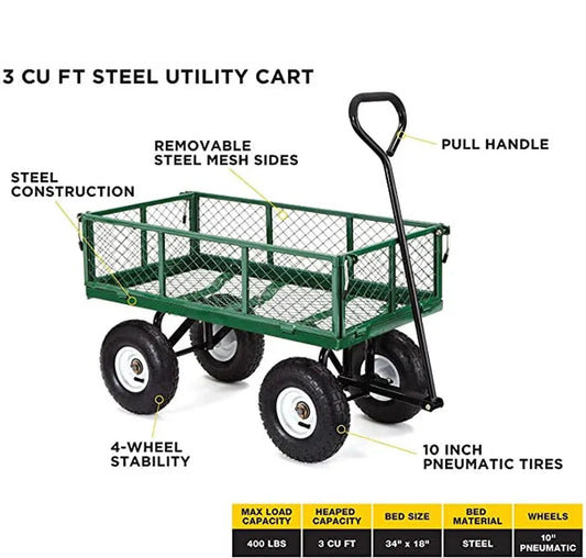 JMT-067978 Heavy Duty Green Collapsible Folding Utility Wagon for Outdoor Activities and Camping