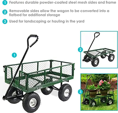 JMT-067978 Heavy Duty Green Collapsible Folding Utility Wagon for Outdoor Activities and Camping