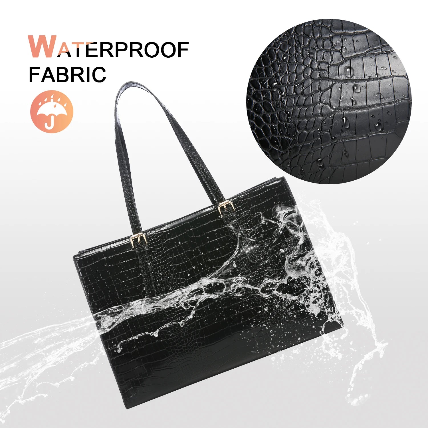 JMT-068746 Crocodile Pattern Laptop Tote Bag Set – Large Capacity Office Shoulder Handbags for Women (15.6 inches)