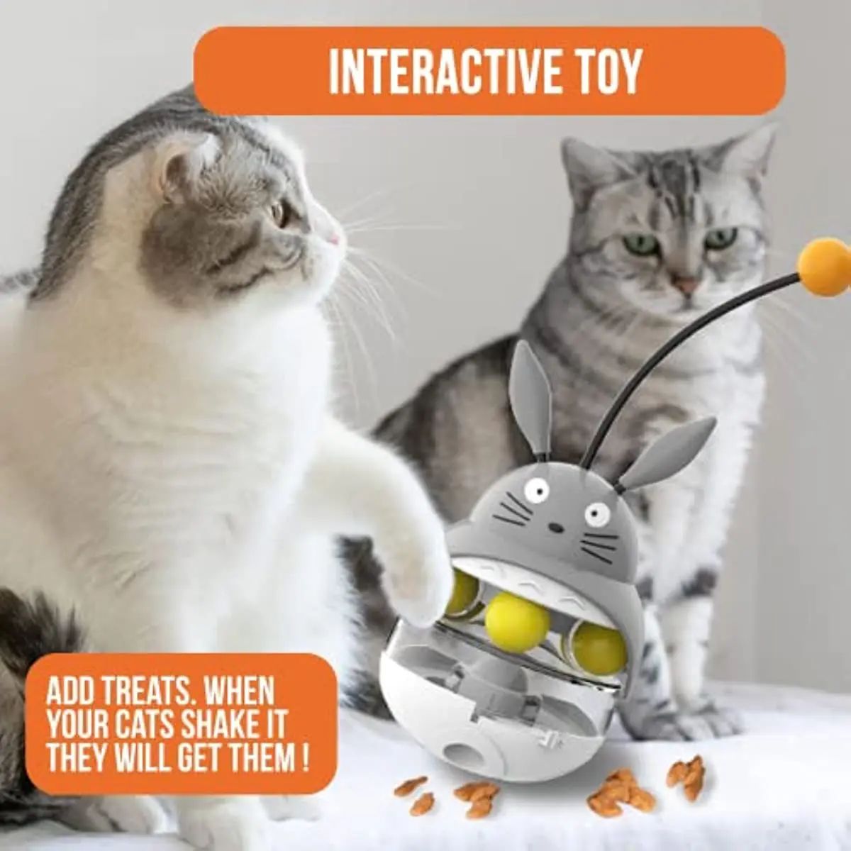 JMT-069066 Interactive Cat Feeder Toy with Sounding Bell for Indoor Play and Feeding