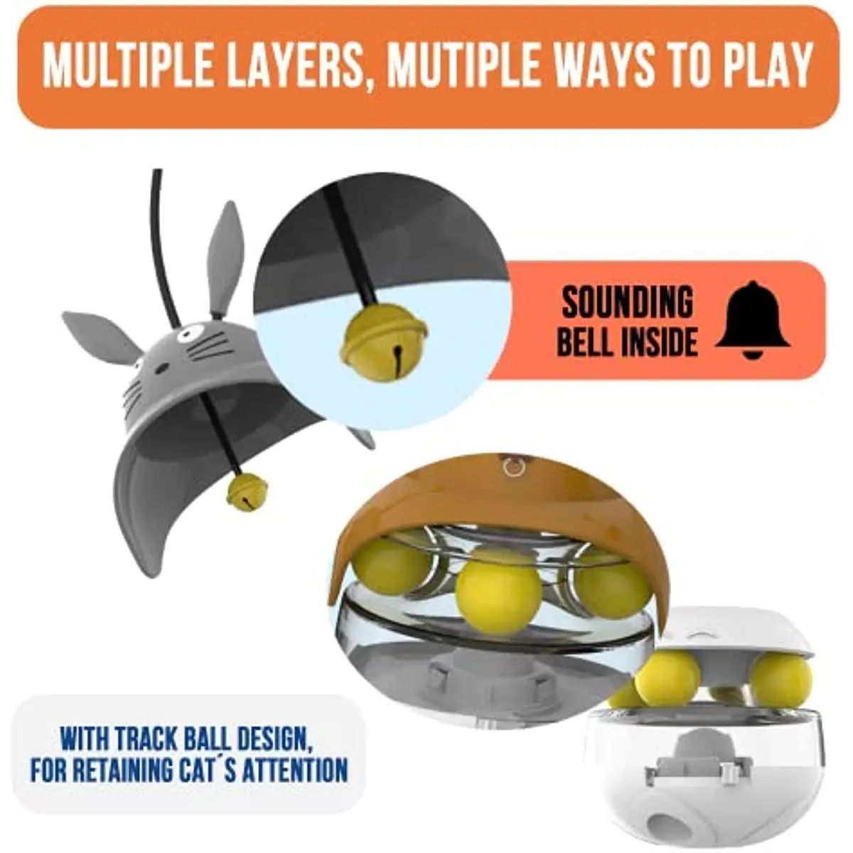 JMT-069066 Interactive Cat Feeder Toy with Sounding Bell for Indoor Play and Feeding