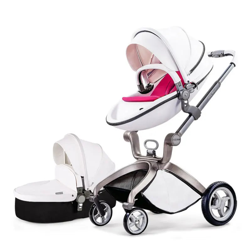 JMT-069258 Luxury Foldable 3-in-1 Aluminium Pram Travel System with Eco Leather Seat