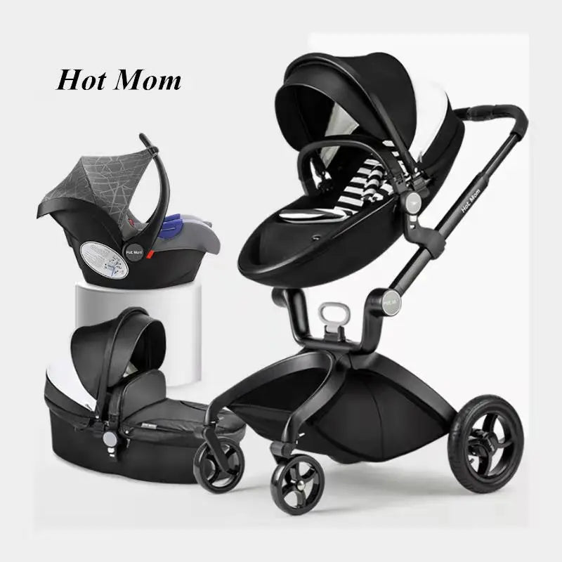 JMT-069258 Luxury Foldable 3-in-1 Aluminium Pram Travel System with Eco Leather Seat