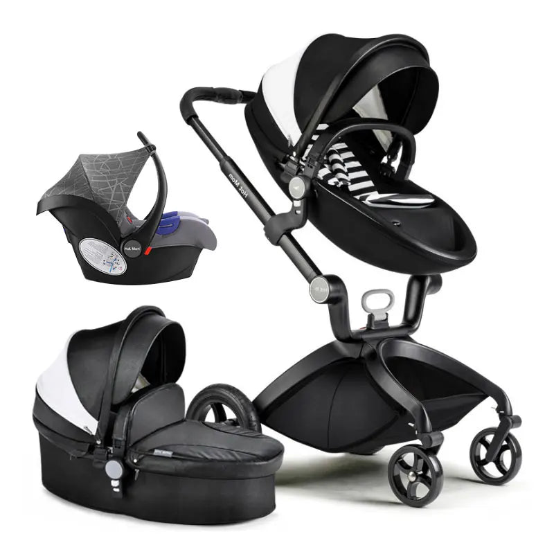 JMT-069258 Luxury Foldable 3-in-1 Aluminium Pram Travel System with Eco Leather Seat