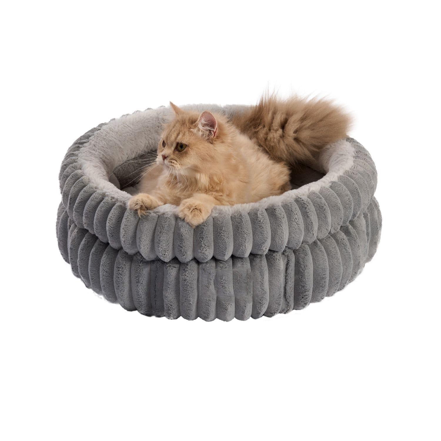 JMT-069386 Super Soft Plush Round Cat Bed with Anti-Slip Bottom, Washable and Comfortable for Indoor Cats and Kittens