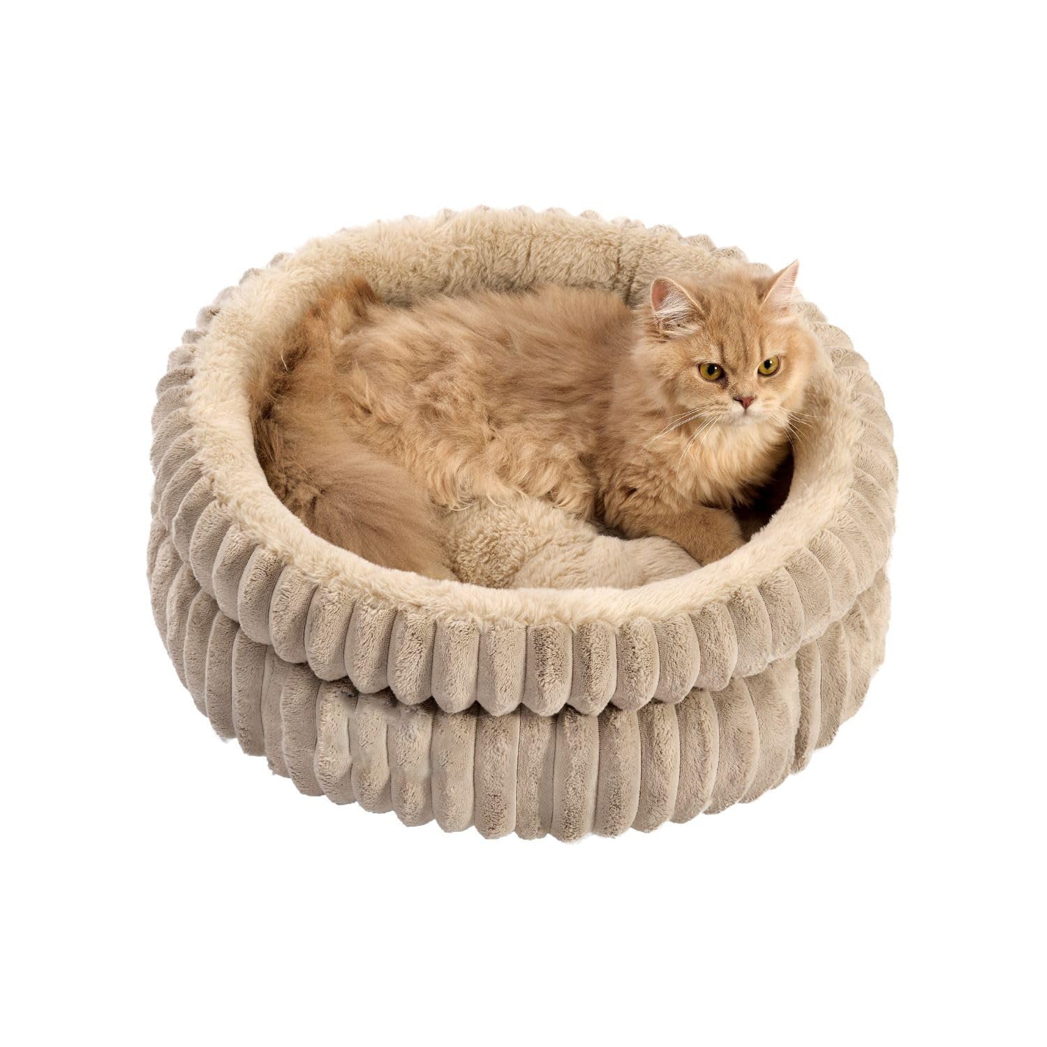JMT-069386 Super Soft Plush Round Cat Bed with Anti-Slip Bottom, Washable and Comfortable for Indoor Cats and Kittens