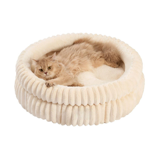 JMT-069386 Super Soft Plush Round Cat Bed with Anti-Slip Bottom, Washable and Comfortable for Indoor Cats and Kittens