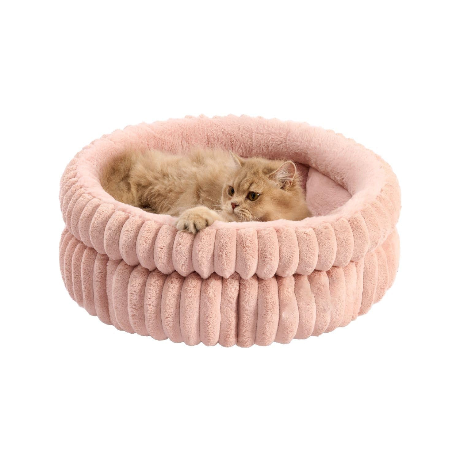 JMT-069386 Super Soft Plush Round Cat Bed with Anti-Slip Bottom, Washable and Comfortable for Indoor Cats and Kittens