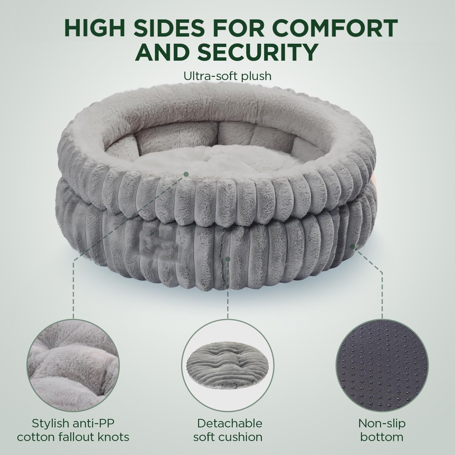 JMT-069386 Super Soft Plush Round Cat Bed with Anti-Slip Bottom, Washable and Comfortable for Indoor Cats and Kittens