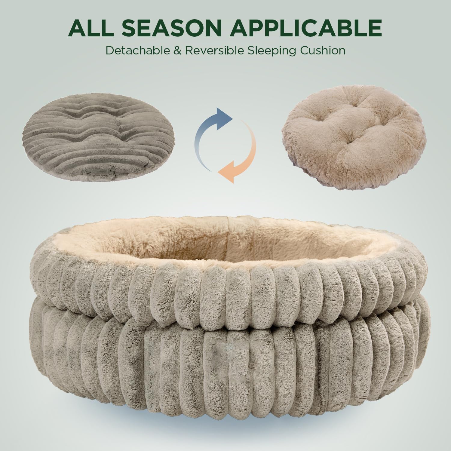 JMT-069386 Super Soft Plush Round Cat Bed with Anti-Slip Bottom, Washable and Comfortable for Indoor Cats and Kittens