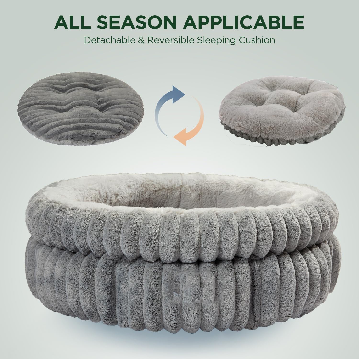 JMT-069386 Super Soft Plush Round Cat Bed with Anti-Slip Bottom, Washable and Comfortable for Indoor Cats and Kittens