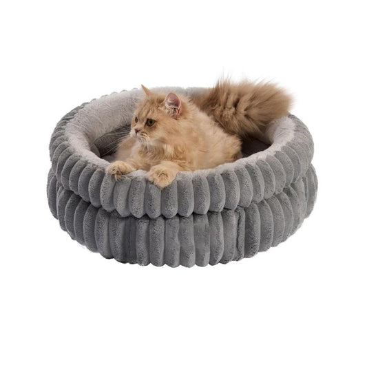 JMT-069386 Super Soft Plush Round Cat Bed with Anti-Slip Bottom, Washable and Comfortable for Indoor Cats and Kittens