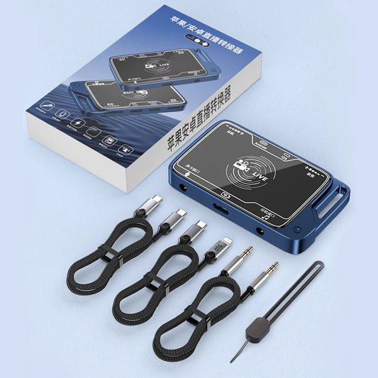 JMT-069898 2-in-1 Stereo Sound Card Adapter for iPhone and Type-C Phones with Charging Capability During Live Broadcasts