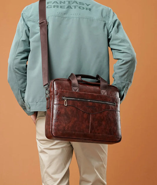 JMT-069898 Retro Black Brown Men’s PU Leather Briefcase for Business Professionals