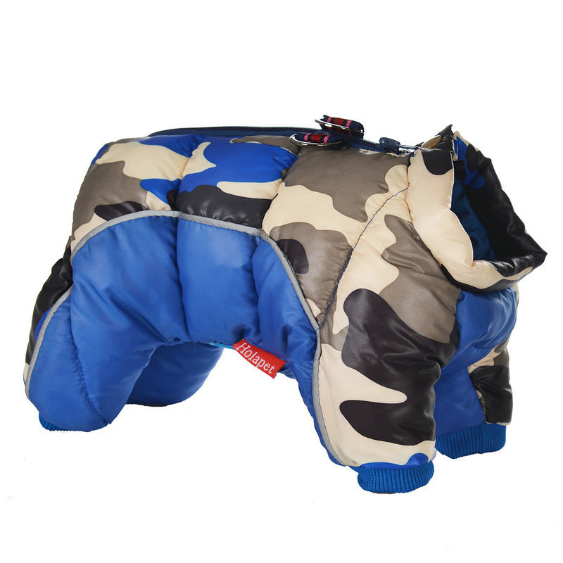 JMT-070154 Cotton Padded Camouflage Dog Jacket for Autumn and Winter, Waterproof and Cold-Proof, Four-Legged Design