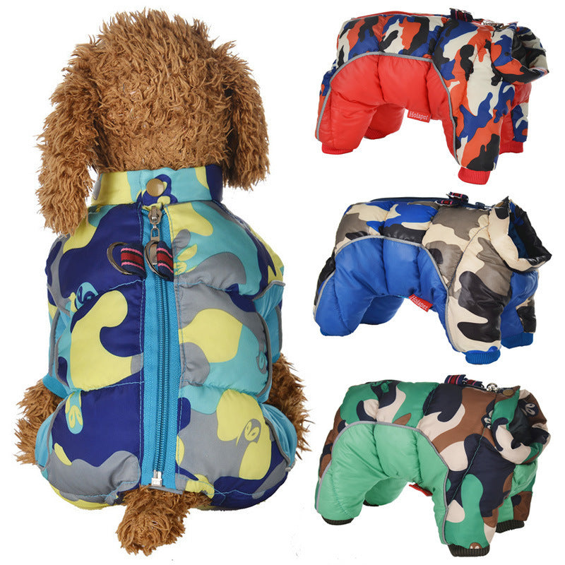 JMT-070154 Cotton Padded Camouflage Dog Jacket for Autumn and Winter, Waterproof and Cold-Proof, Four-Legged Design