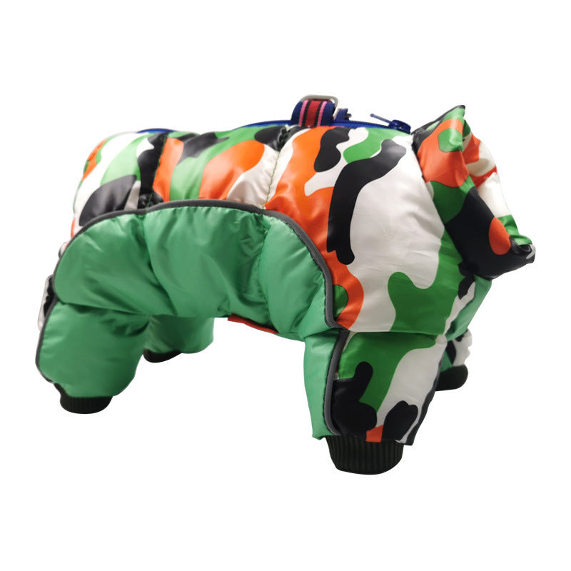 JMT-070154 Cotton Padded Camouflage Dog Jacket for Autumn and Winter, Waterproof and Cold-Proof, Four-Legged Design