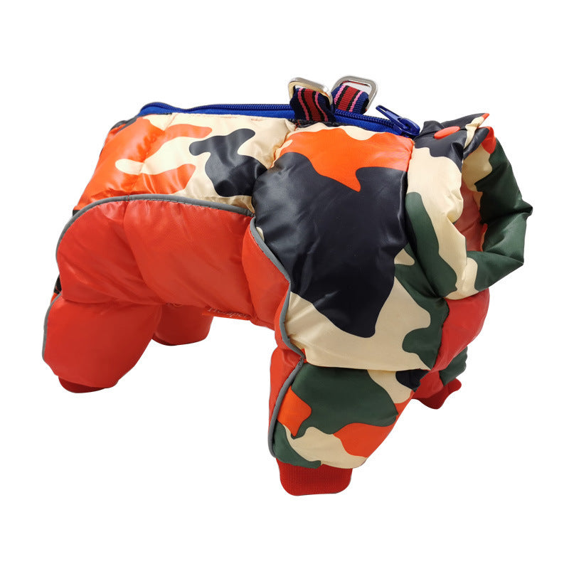 JMT-070154 Cotton Padded Camouflage Dog Jacket for Autumn and Winter, Waterproof and Cold-Proof, Four-Legged Design
