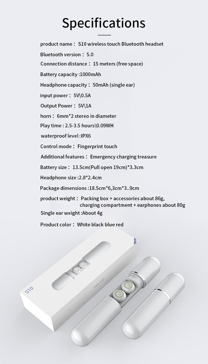 JMT-070218 True Wireless Bluetooth Headset with Copper Ring Speakers and Smart Touch Control