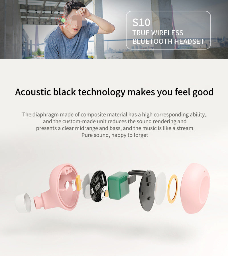 JMT-070218 True Wireless Bluetooth Headset with Copper Ring Speakers and Smart Touch Control
