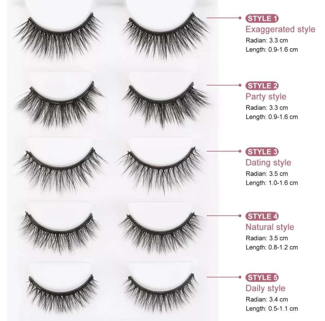 JMT-070346 Magnetic Eyelash Set with Liquid Eyeliner - Five Pairs of Glue-Free Lashes in Various Styles