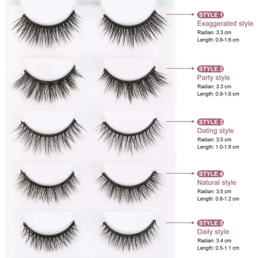 JMT-070346 Magnetic Eyelash Set with Liquid Eyeliner - Five Pairs of Glue-Free Lashes in Various Styles
