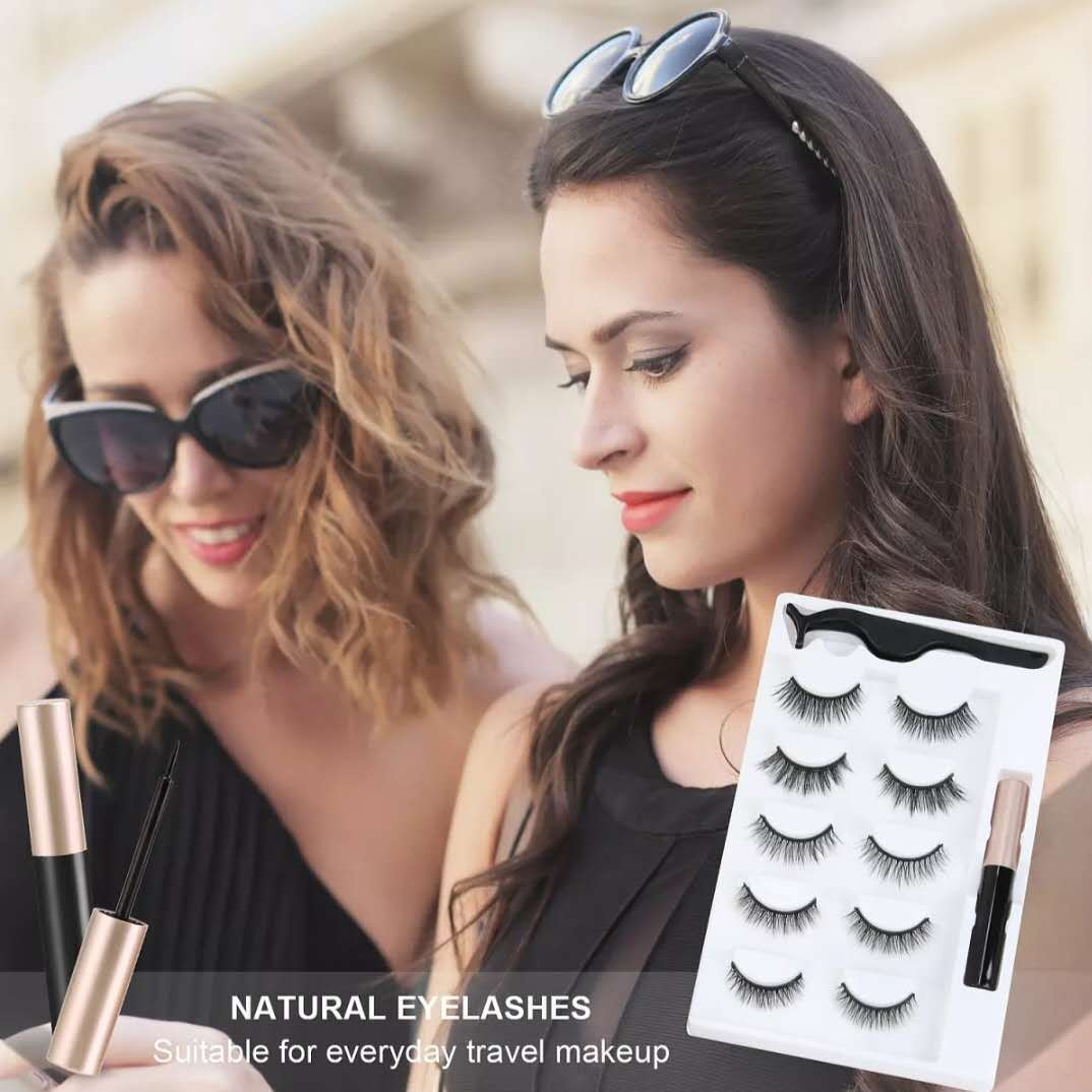 JMT-070346 Magnetic Eyelash Set with Liquid Eyeliner - Five Pairs of Glue-Free Lashes in Various Styles