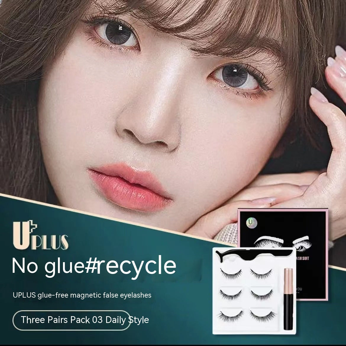 JMT-070346 Magnetic Eyelash Set with Liquid Eyeliner - Five Pairs of Glue-Free Lashes in Various Styles
