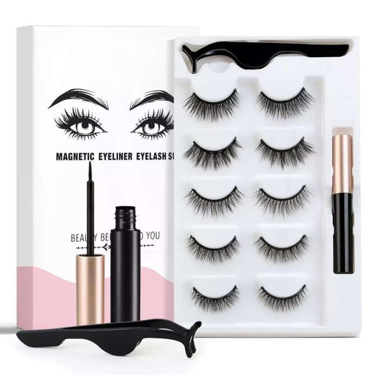 JMT-070346 Magnetic Eyelash Set with Liquid Eyeliner - Five Pairs of Glue-Free Lashes in Various Styles