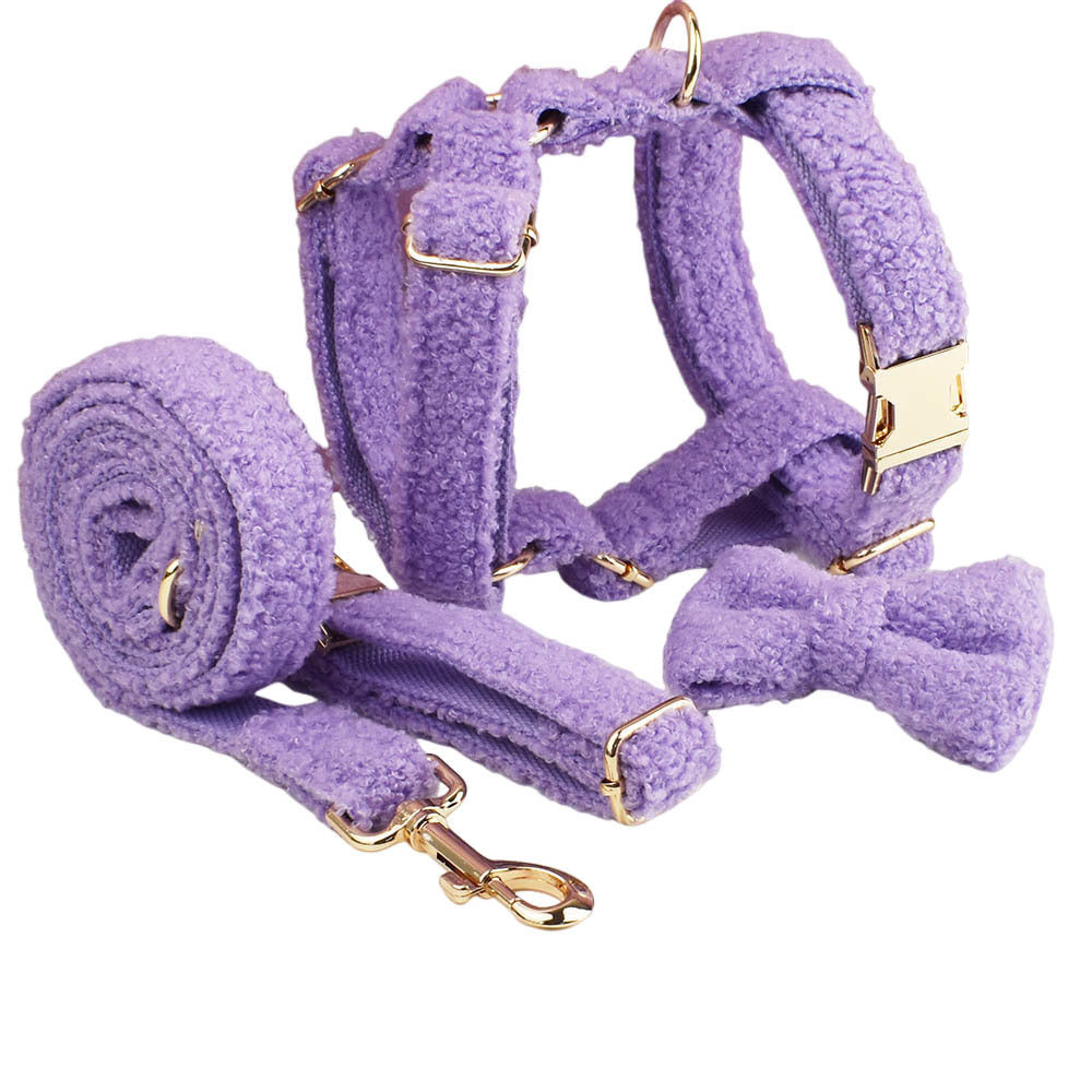 JMT-070410 Purple Dog Four-Piece Set: Collar, Leash, Bow, and Vest for Small Pets