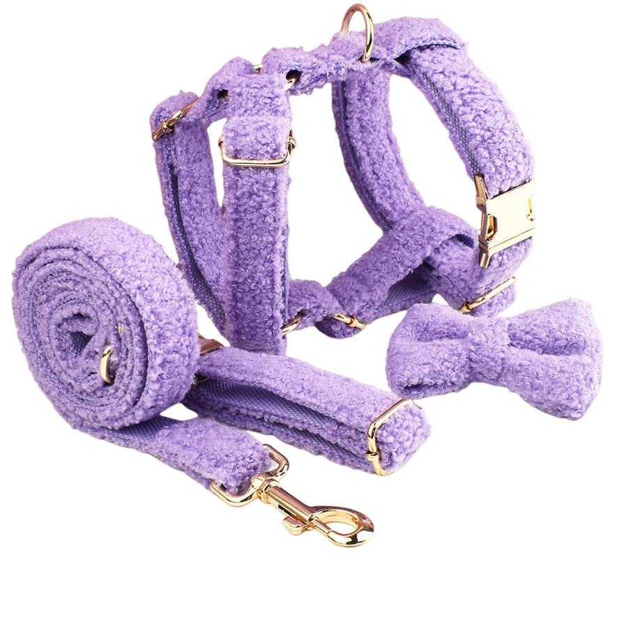JMT-070410 Purple Dog Four-Piece Set: Collar, Leash, Bow, and Vest for Small Pets