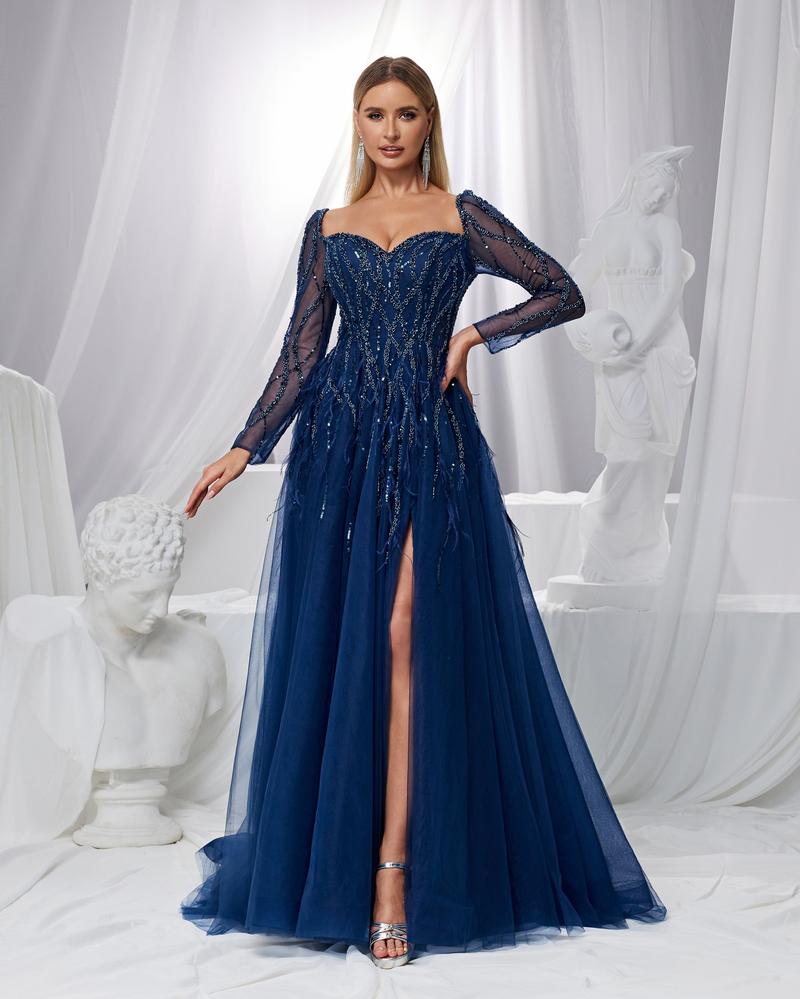 JMT-070474 Elegant Blue Evening Gown with Flattering Silhouette for Women