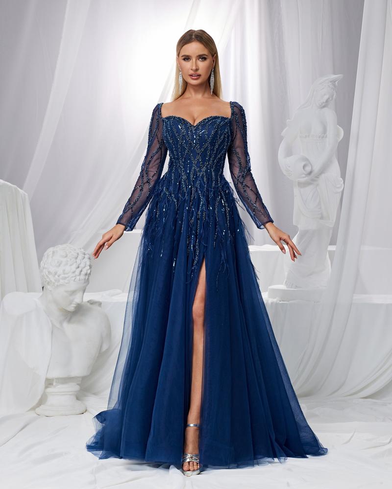 JMT-070474 Elegant Blue Evening Gown with Flattering Silhouette for Women