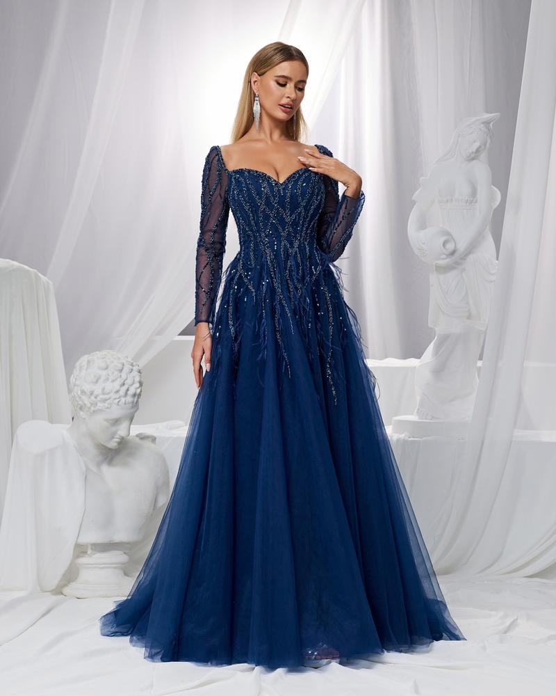 JMT-070474 Elegant Blue Evening Gown with Flattering Silhouette for Women