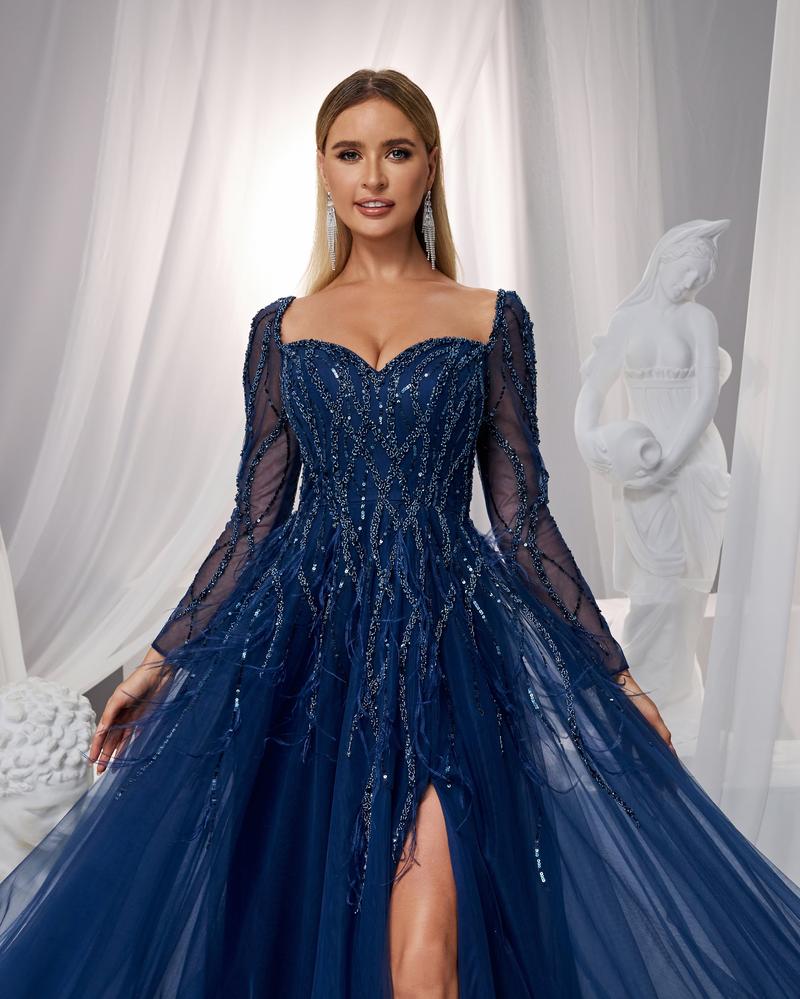 JMT-070474 Elegant Blue Evening Gown with Flattering Silhouette for Women