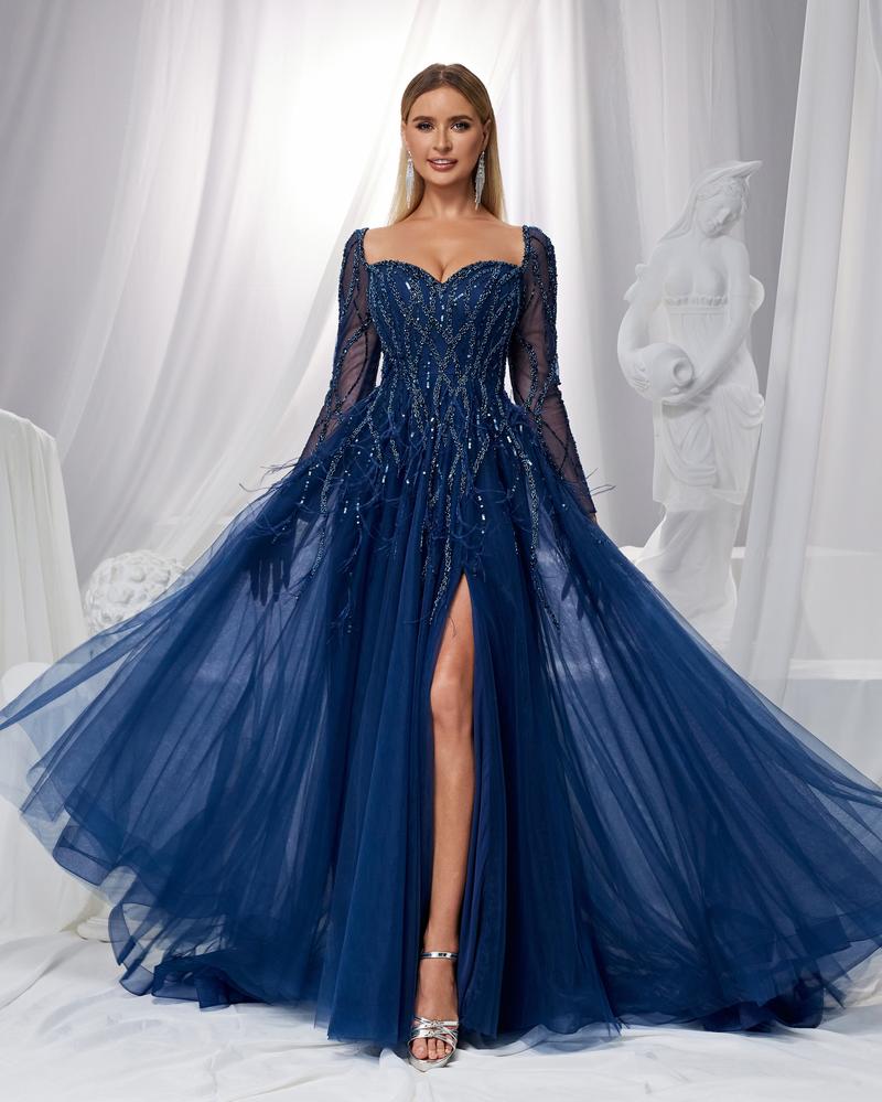 JMT-070474 Elegant Blue Evening Gown with Flattering Silhouette for Women