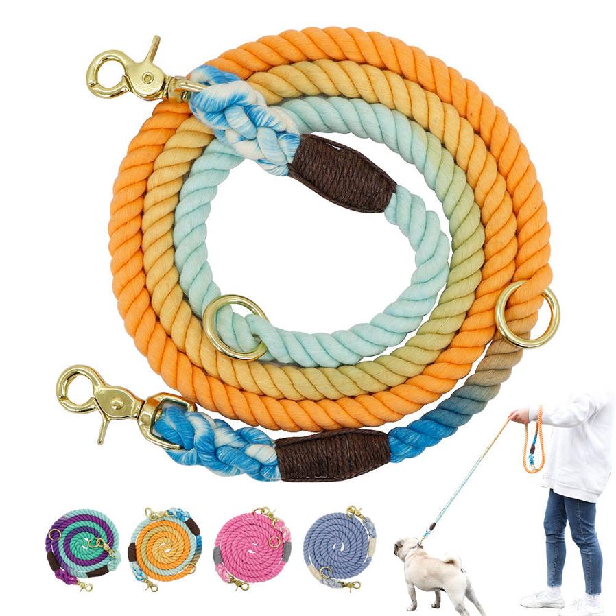 JMT-070730 Gradient Nylon Dog Collar and Leash Set - 6ft Heavy Duty Rope with Metal Chain for Training and Outdoor Walking