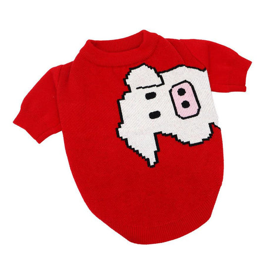 JMT-070858 Pug Dog Sweater in Red - Short Body, Elastic Core, Wool Material
