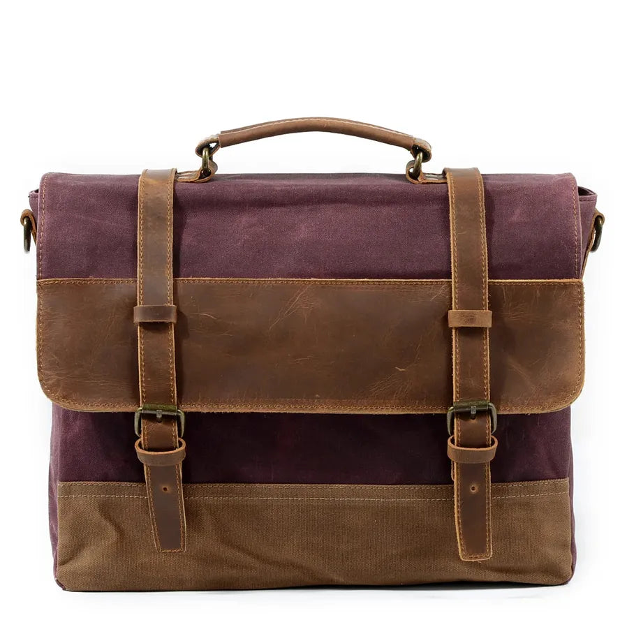 JMT-070986 Waterproof Canvas Crossbody Bag for 16.5" Laptop with Retro Cowhide Design