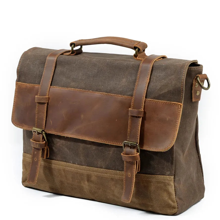 JMT-070986 Waterproof Canvas Crossbody Bag for 16.5" Laptop with Retro Cowhide Design