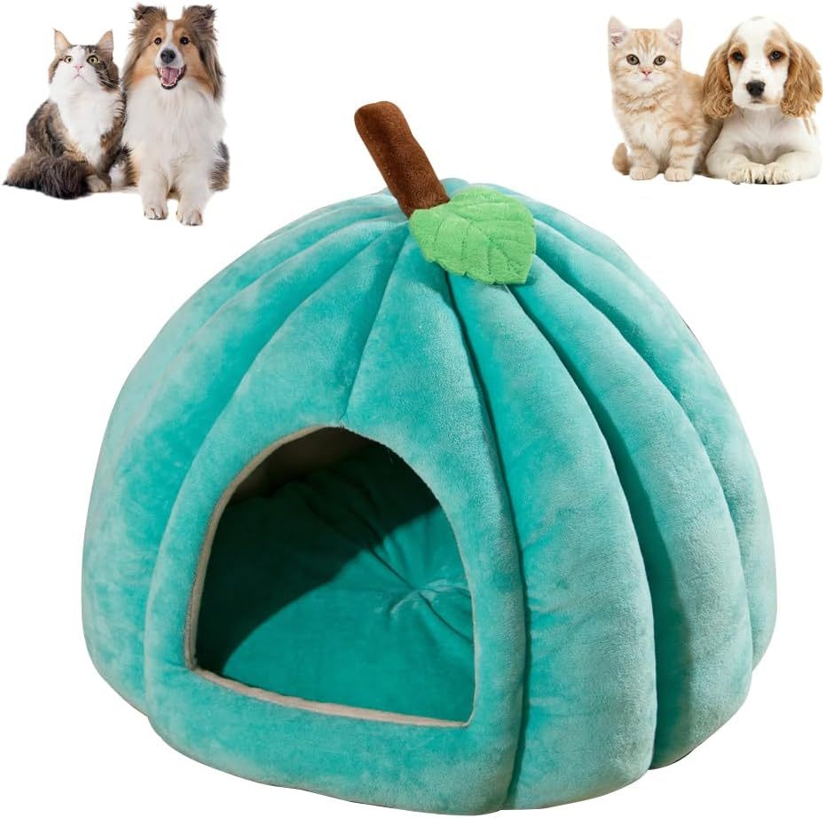 JMT-071242 Cozy Pumpkin-Shaped Cat Cave Bed for Indoor Cats and Small Dogs - Warm, Plush, and Removable Washing Mat
