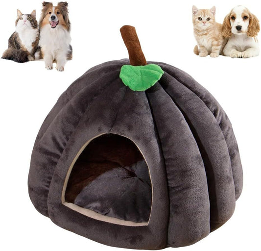 JMT-071242 Cozy Pumpkin-Shaped Cat Cave Bed for Indoor Cats and Small Dogs - Warm, Plush, and Removable Washing Mat