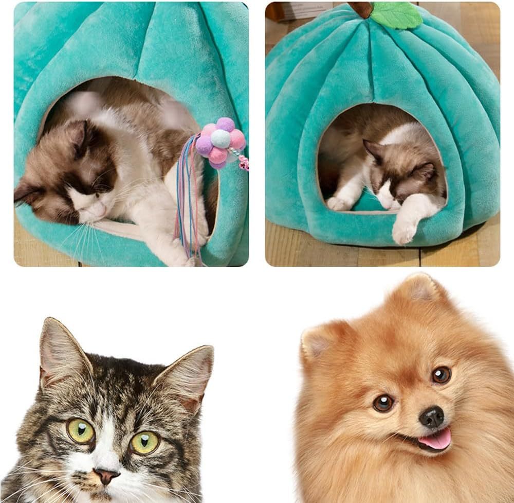 JMT-071242 Cozy Pumpkin-Shaped Cat Cave Bed for Indoor Cats and Small Dogs - Warm, Plush, and Removable Washing Mat