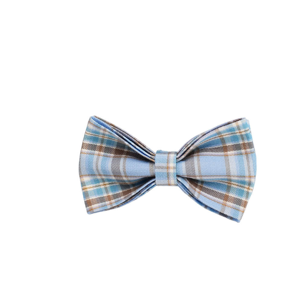 JMT-071882 Sky Blue Grid Forest Series Four-Piece Dog Collar and Leash Set with Bow and Vest