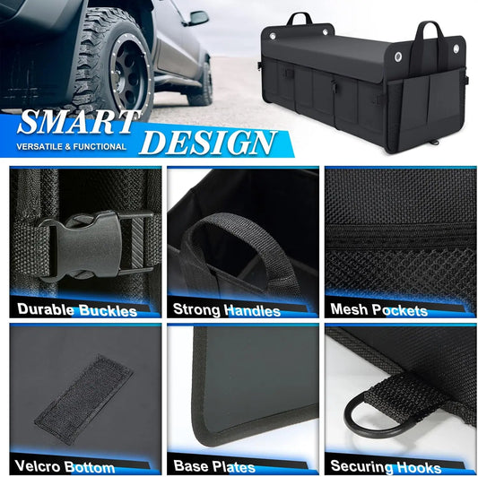 JMT-072010 Heavy Duty Foldable Car Trunk Organizer with Lid - Collapsible Storage Solution for Vehicle Cargo Management