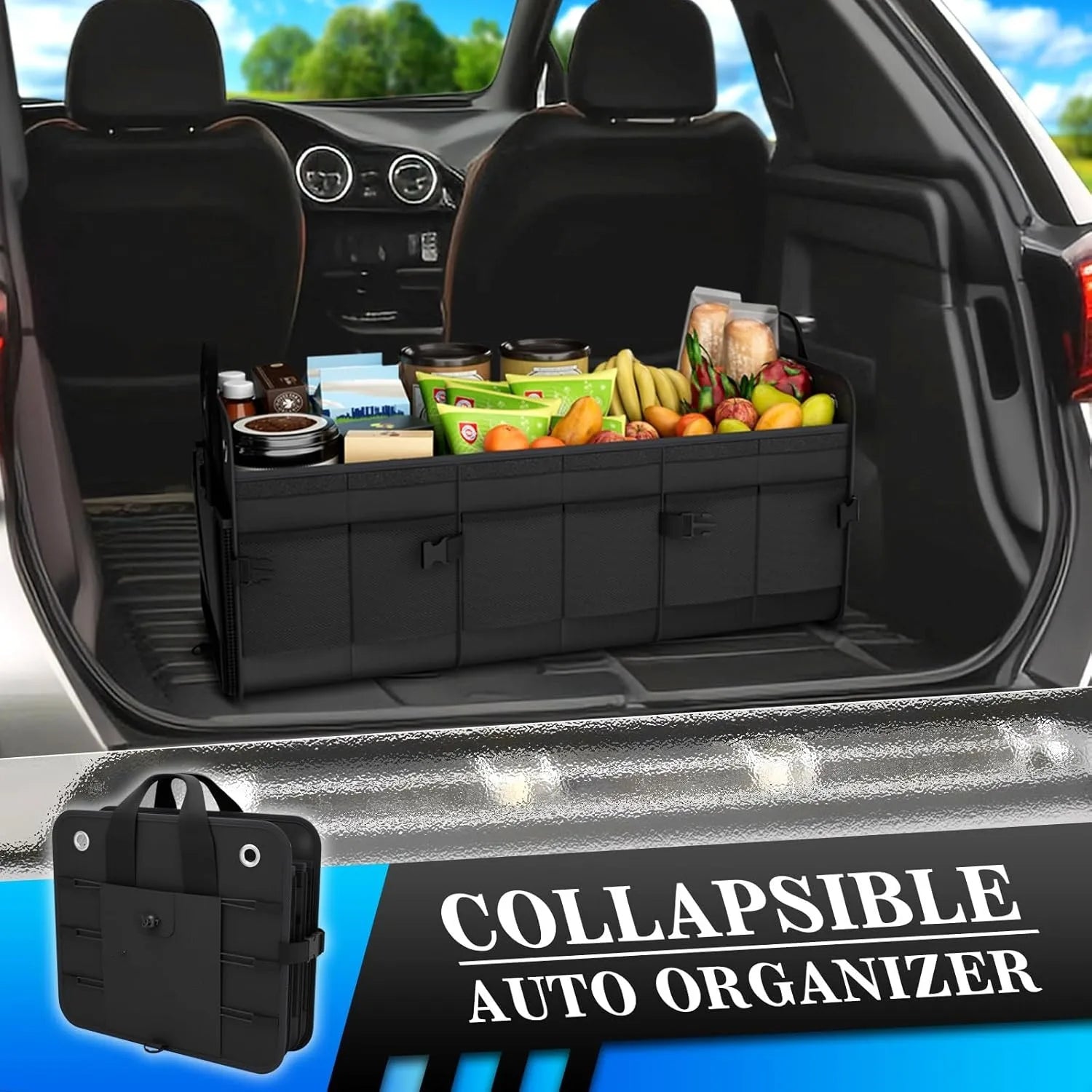 JMT-072010 Heavy Duty Foldable Car Trunk Organizer with Lid - Collapsible Storage Solution for Vehicle Cargo Management
