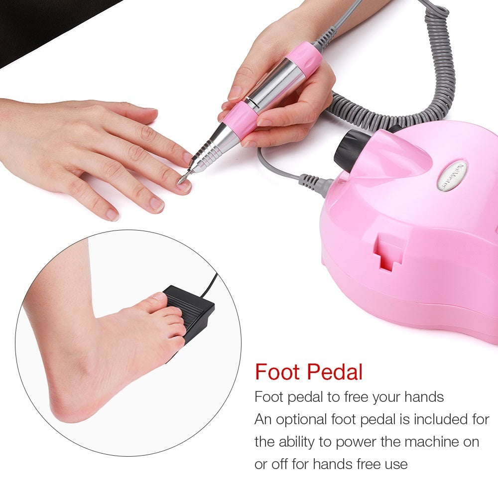 JMT-072842 Electric Nail Polisher Drill Kit with Foot Switch and Six Nail Bits, 0-35000RPM, for Manicure and Pedicure
