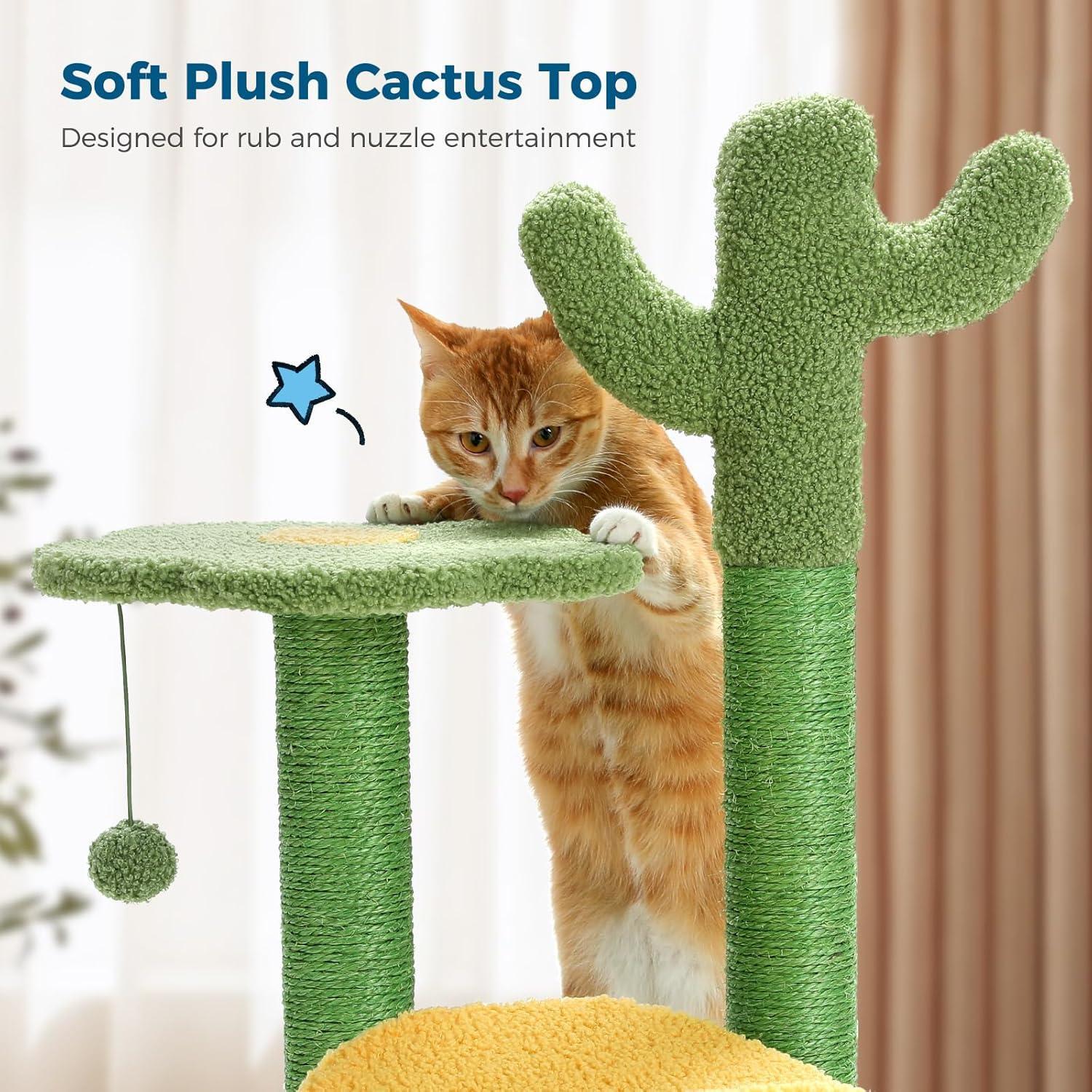 JMT-073546 Cactus Cat Tree with Flower Perch, Soft Top, and Hanging Ball for Indoor Cats