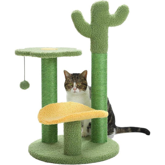 JMT-073546 Cactus Cat Tree with Flower Perch, Soft Top, and Hanging Ball for Indoor Cats