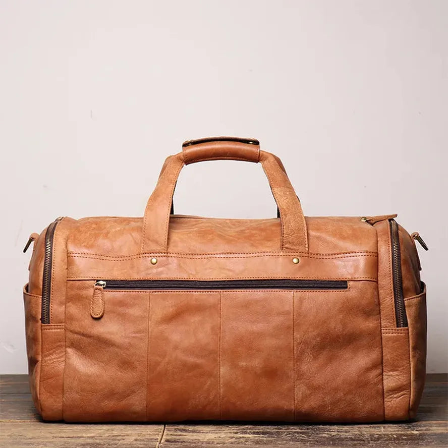 JMT-073930 Retro Genuine Leather Travel Bag - Large Capacity Crossbody for Men and Women, Waterproof Waxed Canvas, 55cm x 25cm x 28cm